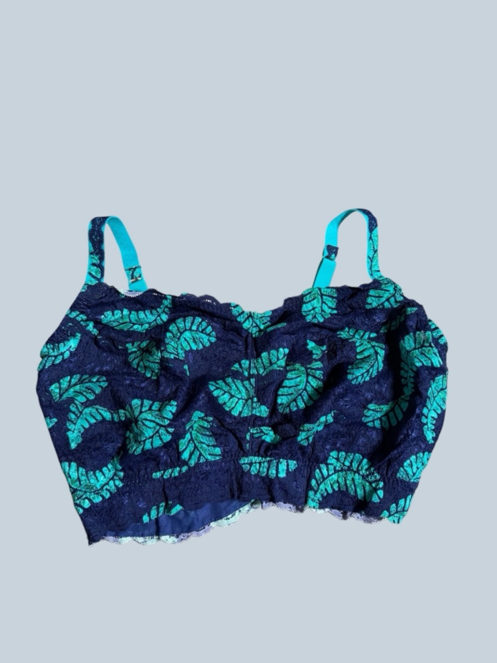 Cosabella Navy Lace Bralette with Teal Leaf NWT X LARGE